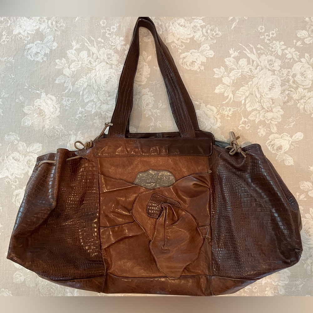 Carlos Falchi Vintage Oversized Cognac Snakeskin, Leather Travel Bag!